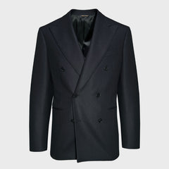 Scuderi Classic Dark Navy Blue Tailoring Wool Double Breasted Jacket for Autumn Winter