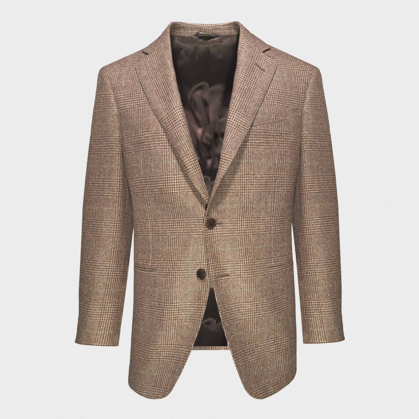 Tailoring Prince of Wales Jacket Wool Marling & Evans Fabrics. Prince of Wales mens brown wool blazer made with soft wool Marling & Evans woolen mill, made in Italy by Scuderi x Wools Boutique Uomo men's store Geneva