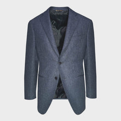 Scuderi Denim Blue Tailoring Wool Barleycorn Tweed Jacket