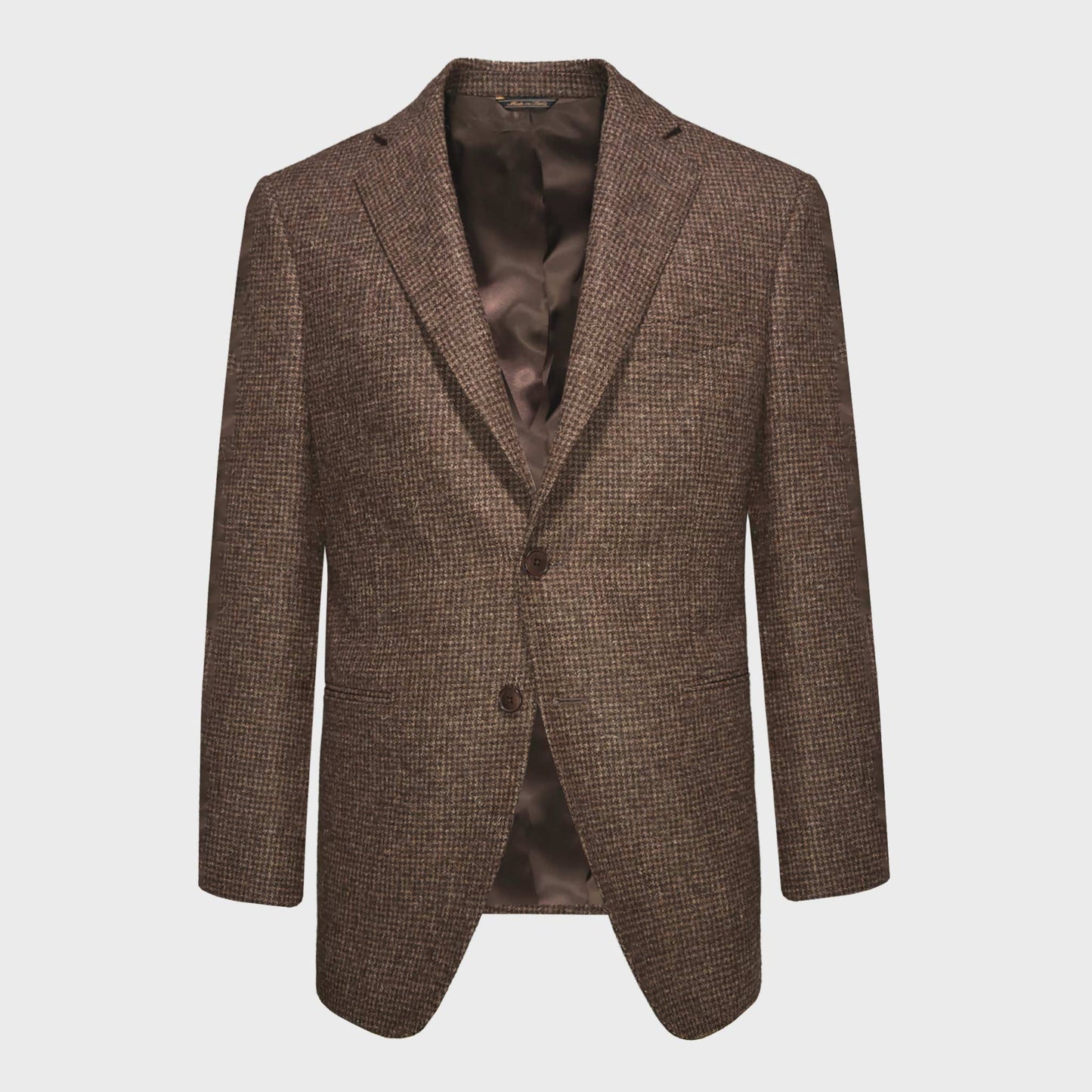 Tailoring Tweed Jacket Marling & Evans Wool Pied de Poule. Refined coffee brown tweed jacket made with soft wool Marling & Evans woolen mill, made in Italy by Scuderi x Wools Boutique Uomo men's clothing store geneva