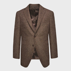 Scuderi Coffee Brown Tailoring Wool Tweed Jacket Pied de Poule
