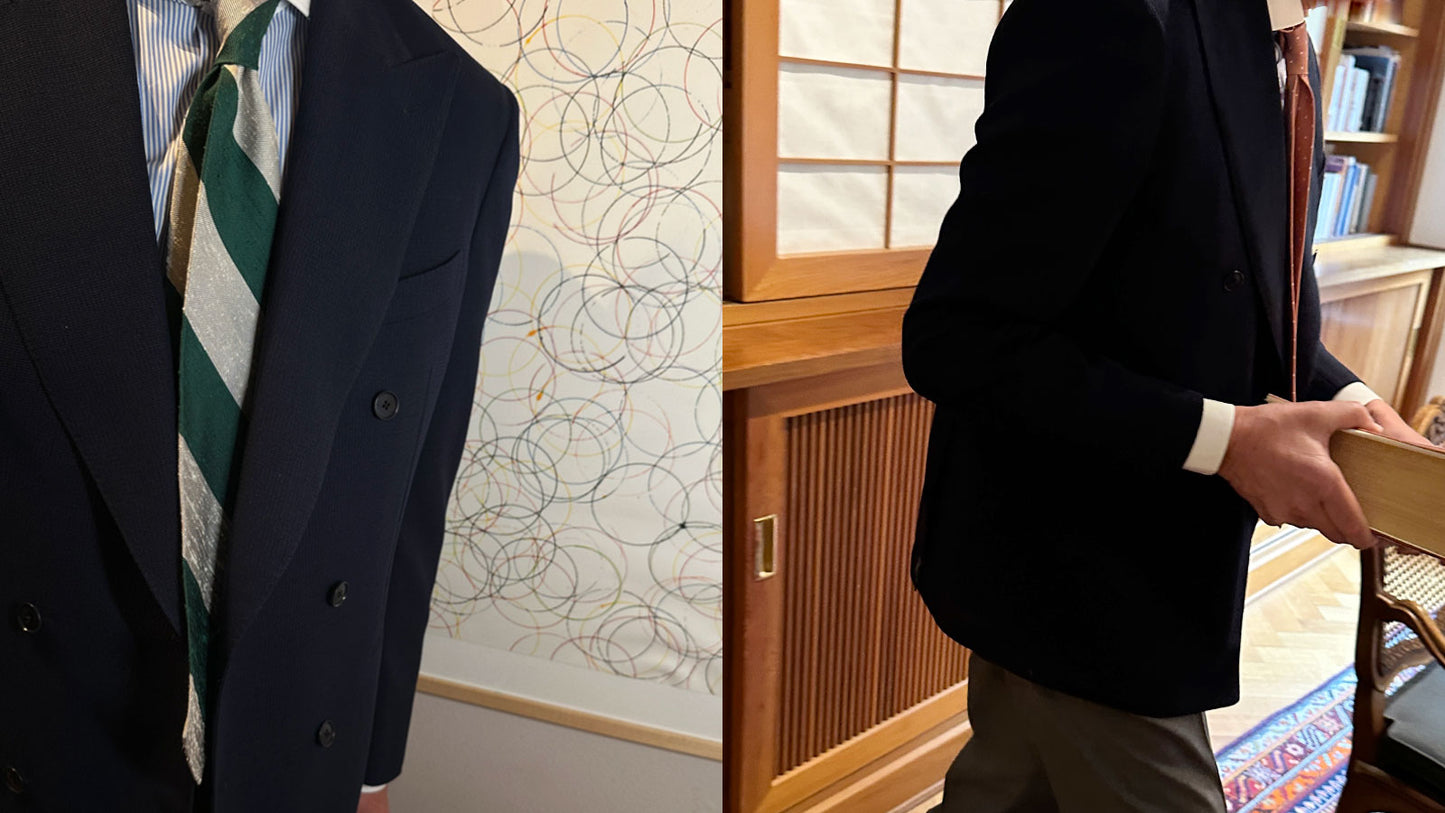 This navy blue double breasted hopsack wool jacket by Wools Boutique Uomo represents a refined interpretation of one of the great essentials of classic menswear. Designed for spring summer dressing, it combines timeless Italian tailoring with the versatility, breathability and understated elegance that have made the navy hopsack jacket a permanent staple of the modern gentleman’s wardrobe.