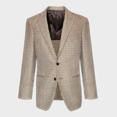 Scuderi Beige Taupe Pied-de-Poule Wool Silk Linen Tailoring Jacket
