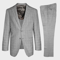 Scuderi Pearl Grey Tailoring Prince of Wales Wool Suit for Spring Summer