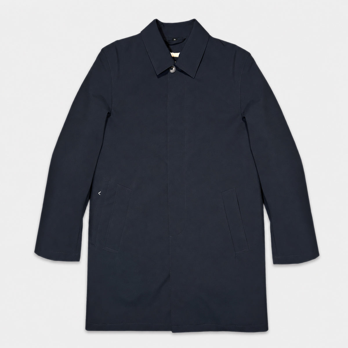 Sealup men's navy blue raincoat with concealed front closure, full front view