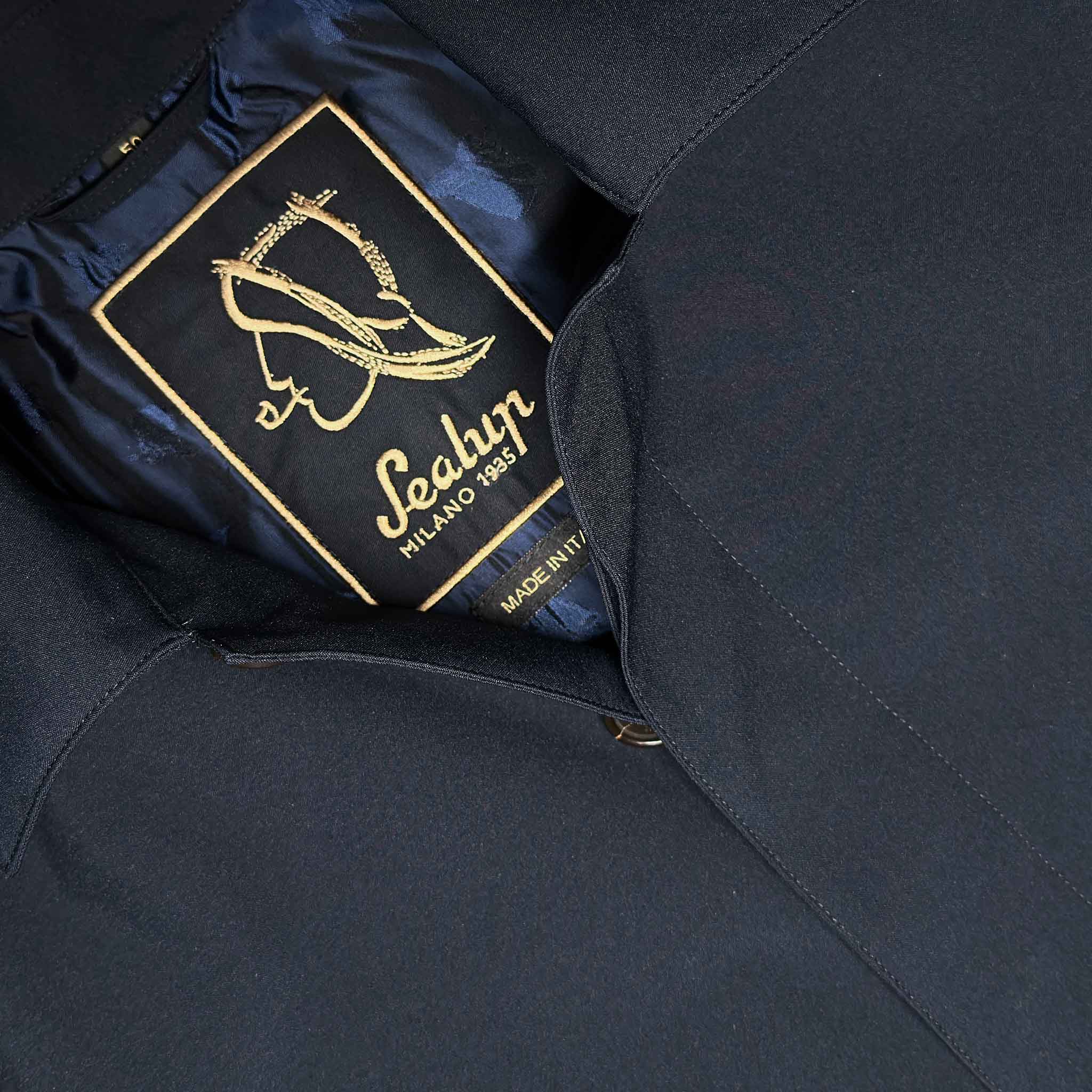Sealup Hurricane Fabric Raincoat Navy Blue Italian Business