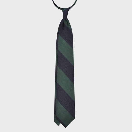 Green Shantung Silk Tie Regimental Wide Striped