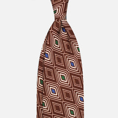 F.Marino Seidenkrawatte 3 Falten Rauten Vintage Stil 60er Braun