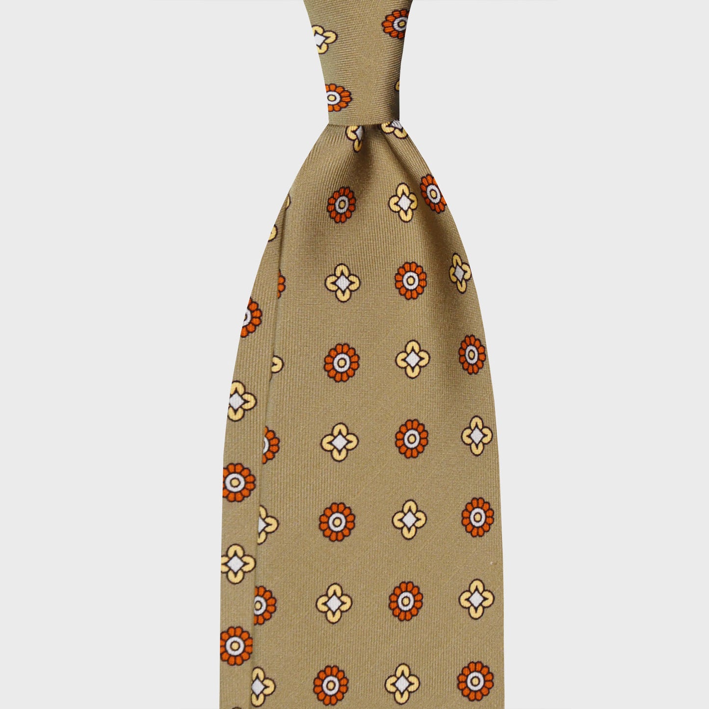 Dark Sand Silk Tie Classic Diamonds Pattern. Elegant silk tie, dark sand background with orange and light yellow micro diamonds pattern, unlined 3 folds, handmade tie F.Marino Napoli for Wools Boutique Uomo