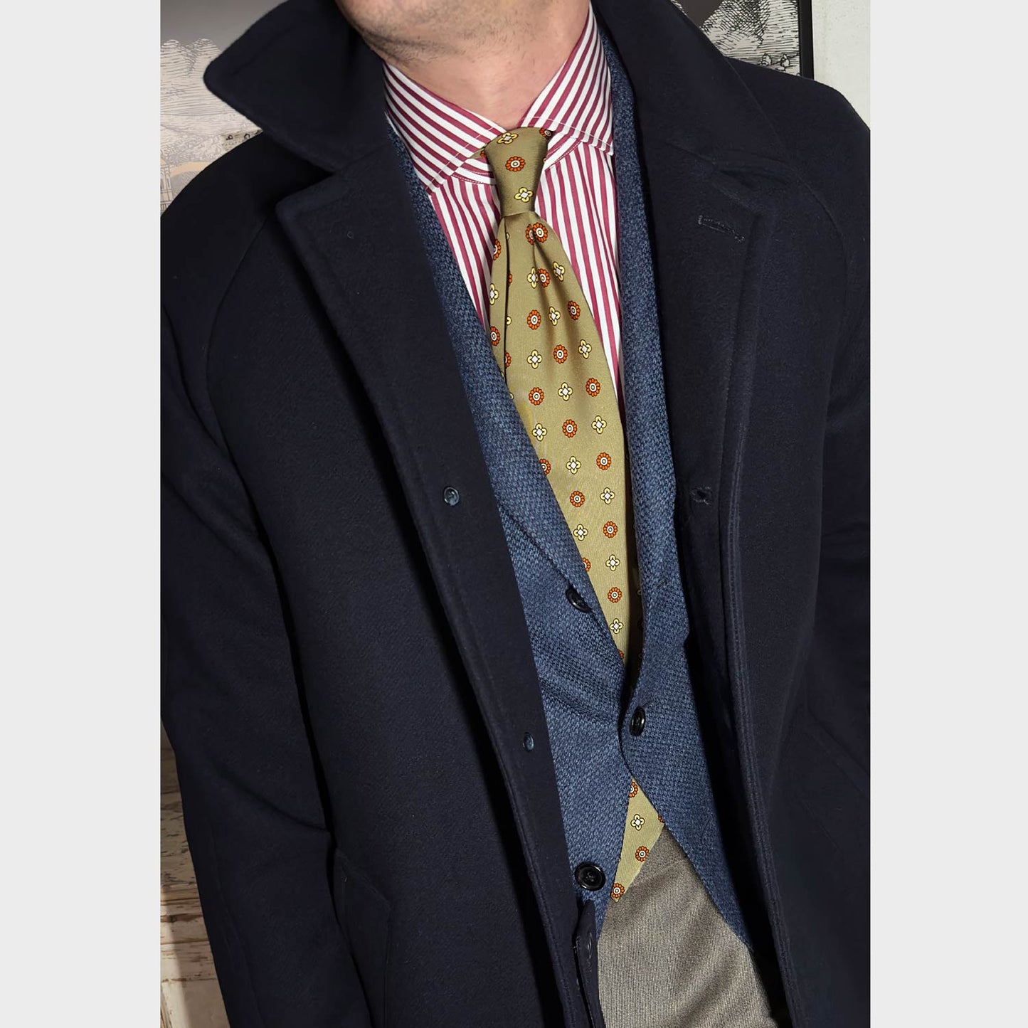 F.Marino Silk Tie 3 Folds Diamonds Dark Sand