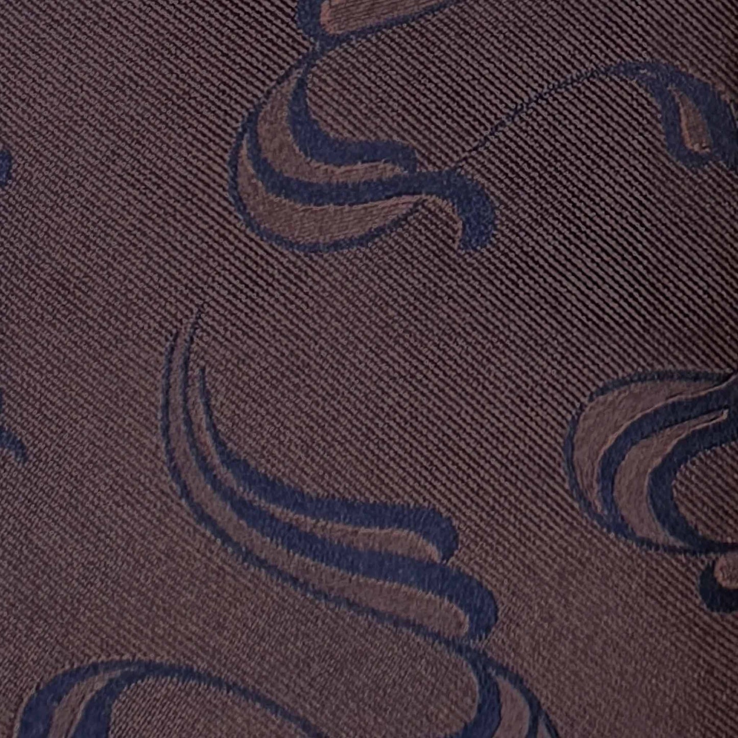 Details of Coffee Brown Silk Tie Minimal Art Nouveau Navy Blue.