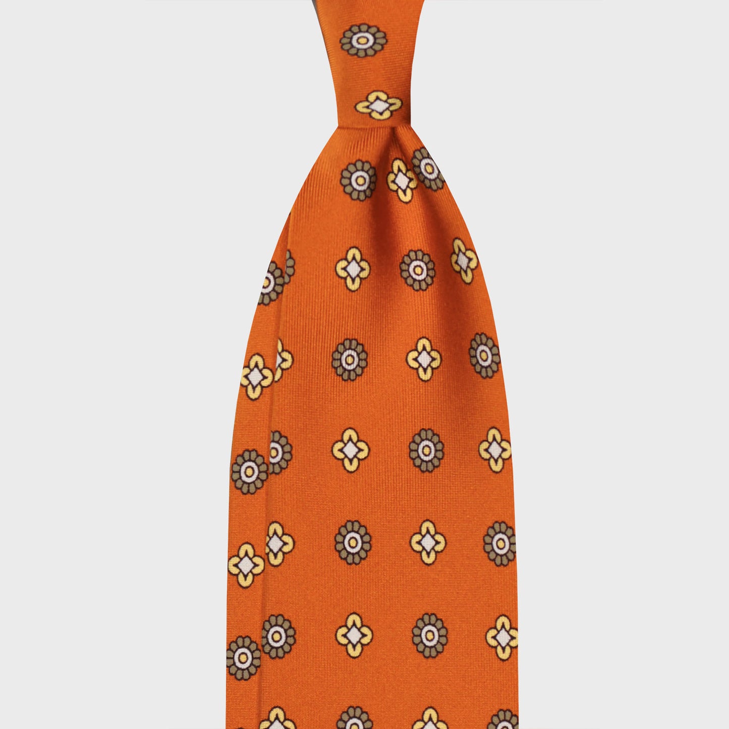 Rusty Orange Silk Tie Classic Diamonds Pattern. Elegant silk tie, rusty orange background with clay brown and light yellow micro diamonds pattern, unlined 3 folds, handmade tie F.Marino Napoli for Wools Boutique Uomo