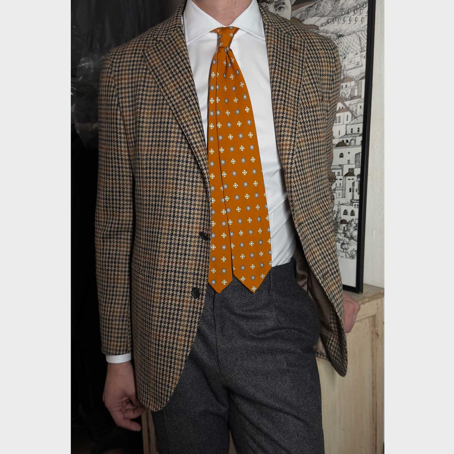 Rusty Orange Silk Tie Classic Diamonds Pattern