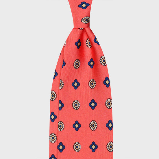 Salmon Pink Silk Tie Classic Diamonds Pattern. Refined silk tie, salmon pink background with beige and cobalt blue micro diamonds pattern, unlined 3 folds, handmade tie F.Marino Napoli for Wools Boutique Uomo