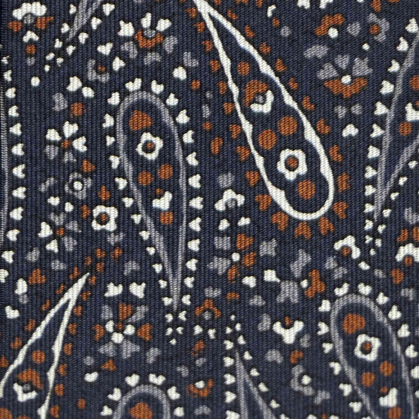Batik paisley pattern silk tie in denim blue detail