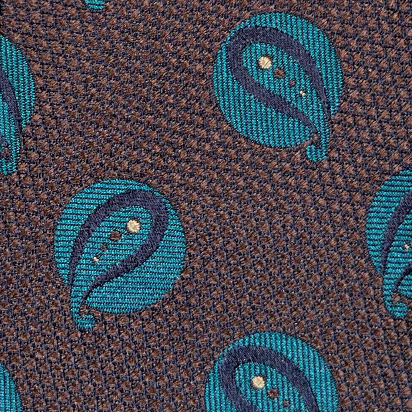 Art Déco paisley pattern silk tie in coffee brown with turquoise details