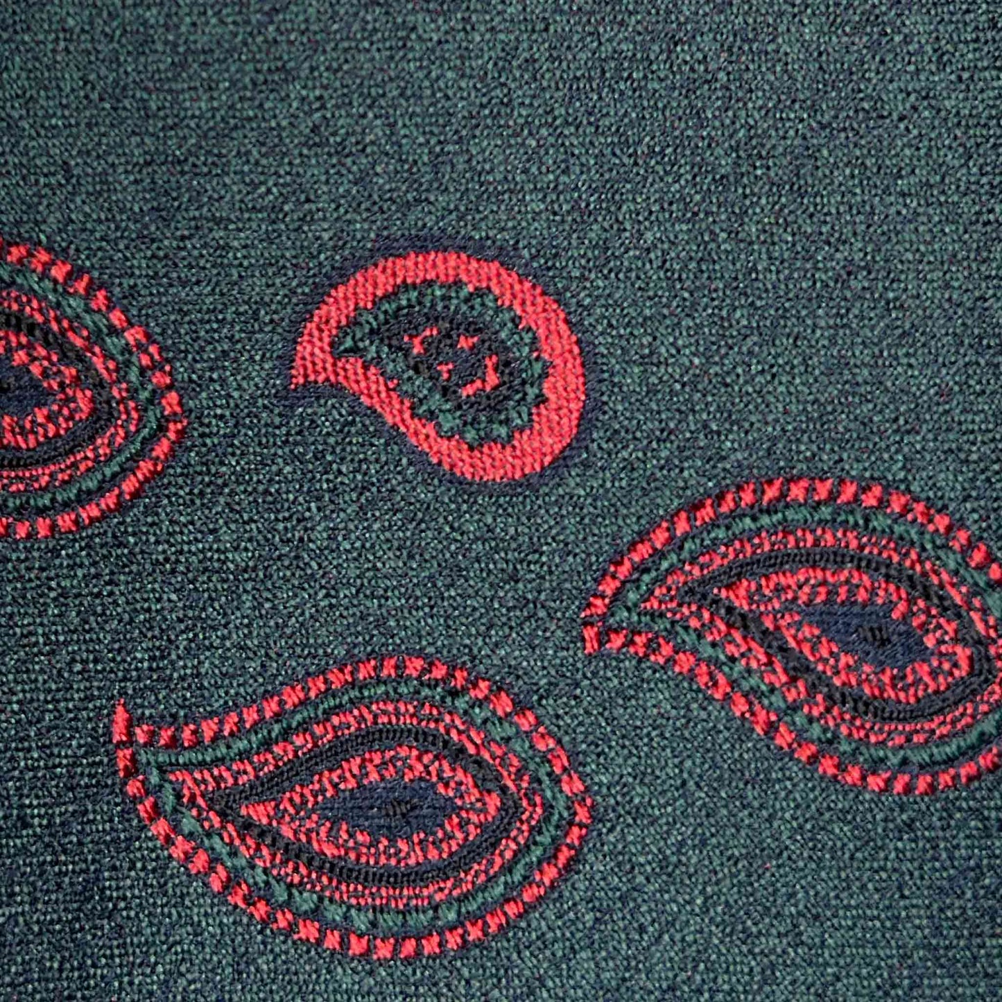 Forest green melange silk tie with red paisley pattern