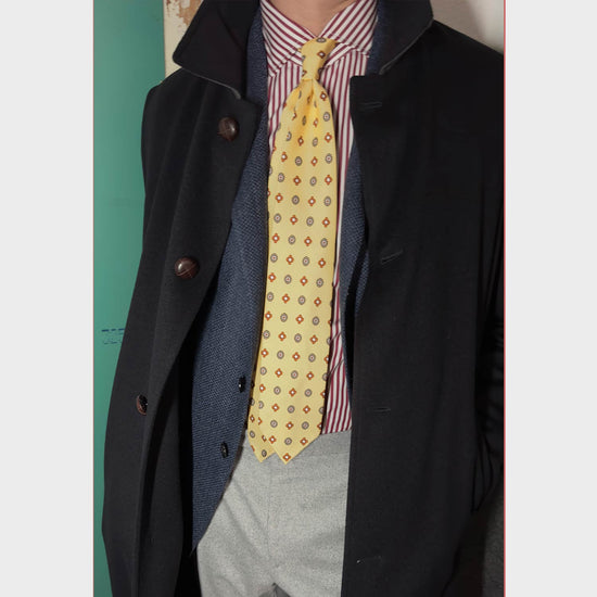 Honey Yellow Silk Tie Classic Diamonds Pattern