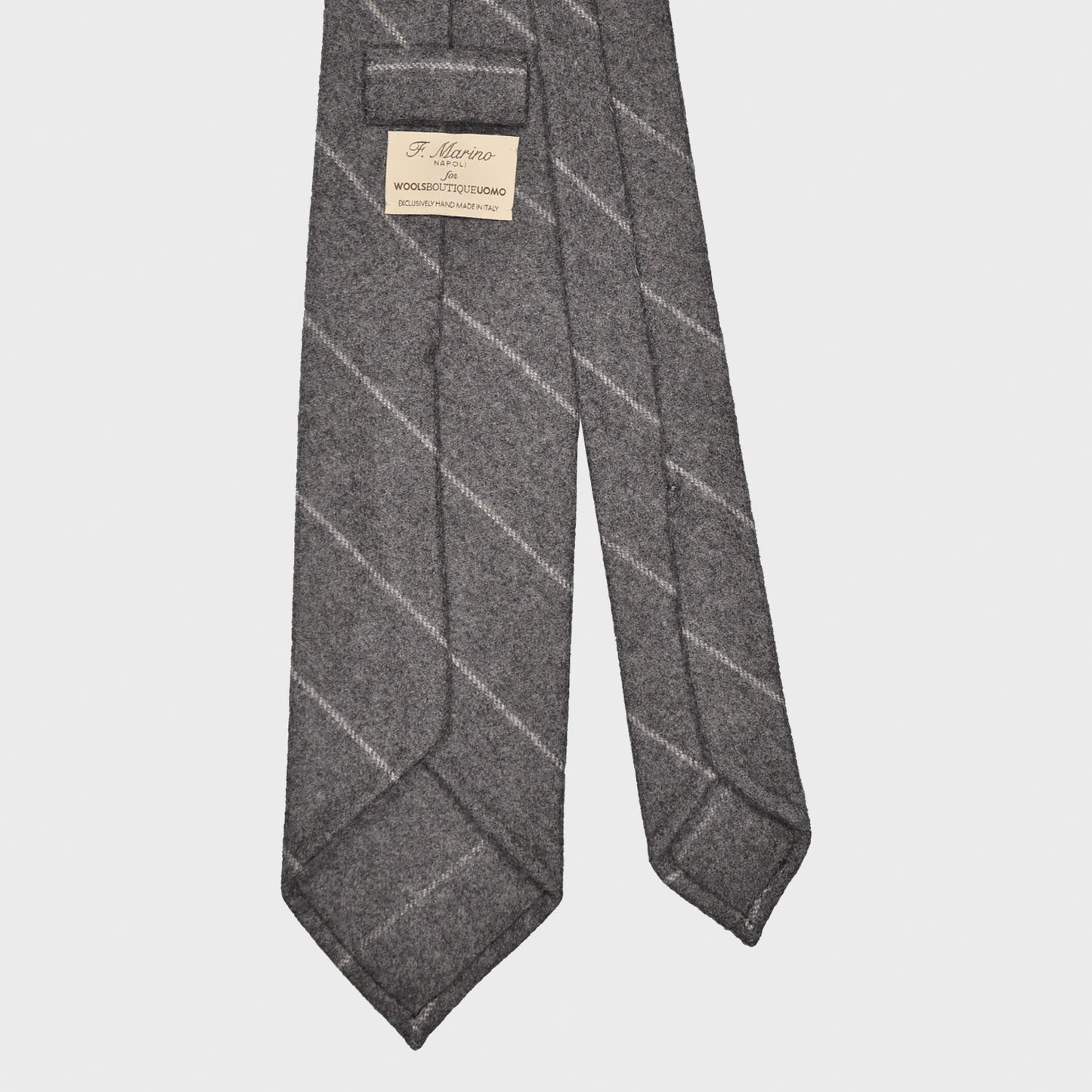 F.Marino Regimental Flannel Wool Tie 3 Folds Smoke Grey