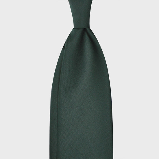 Bottle Green Plain Tie Holland&Sherry Wool. Plain wool tie made with the Hollande & Sherry worsted wool, unlined 3 folds, soft and silky to the touch, bottle green plain color, handmade tie F.Marino Napoli for Wools Boutique Uomo