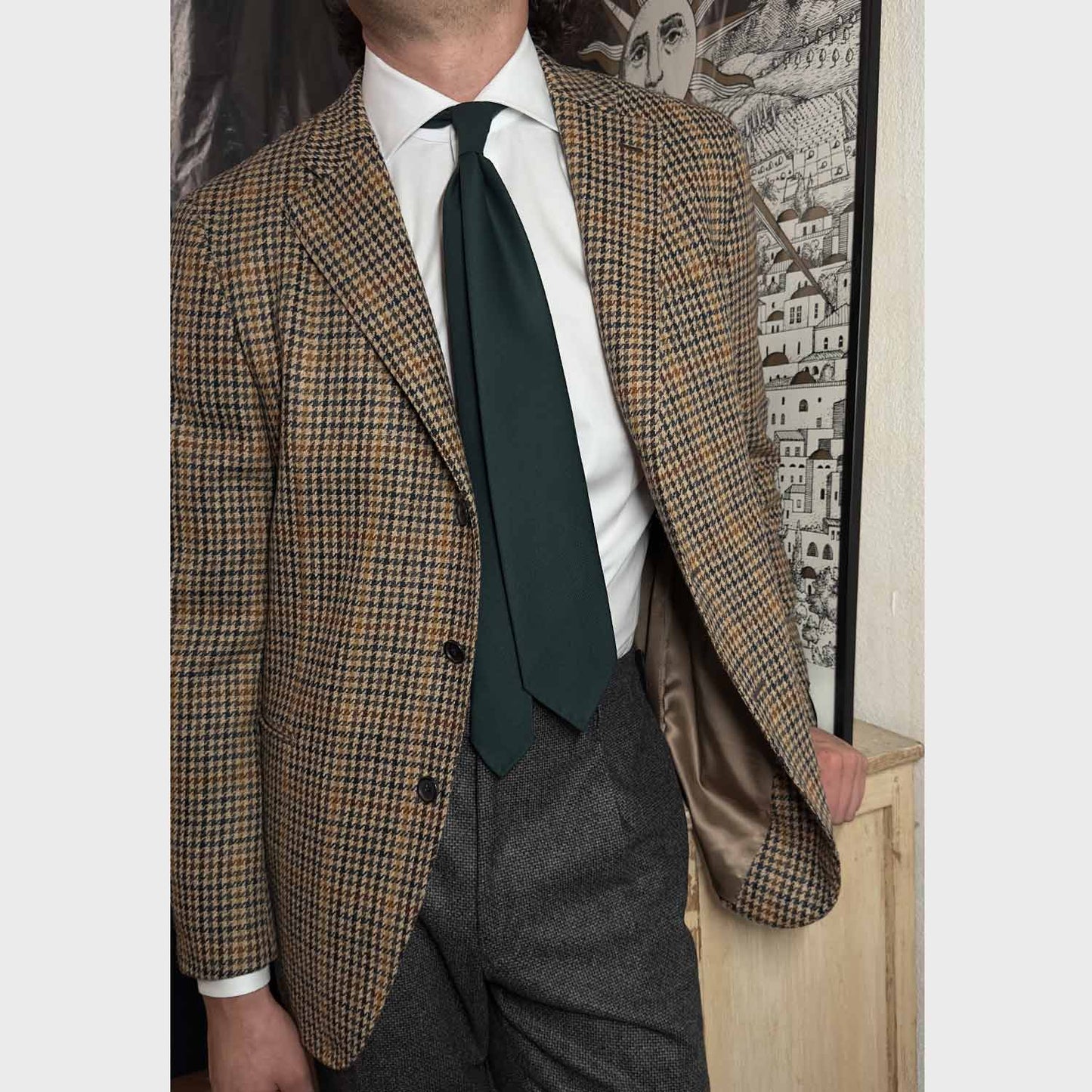 Bottle Green Plain Tie Holland&Sherry Wool