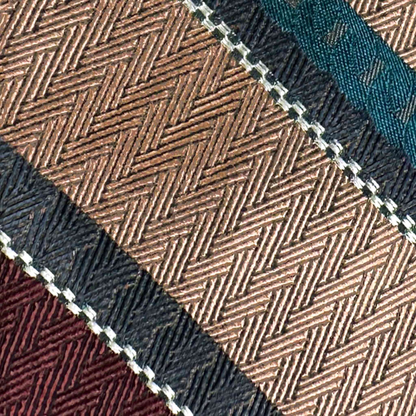 textured silk regimental tie burgundy gold teal fabric detail