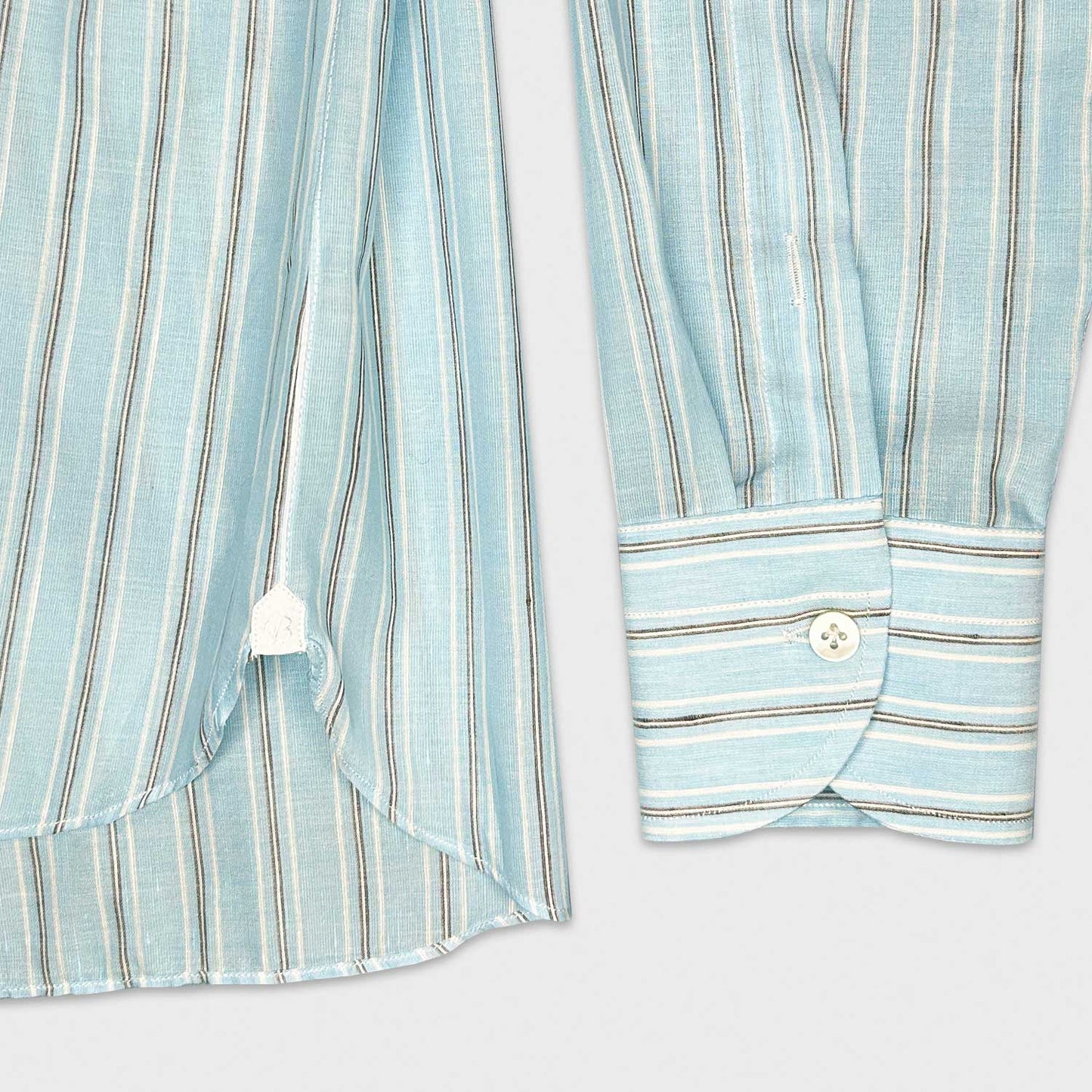 Load image into Gallery viewer, Neutral color edgewater striped shirt men, handmade Borriello Napoli shirt exclusive for Wools Boutique Uomo, light muslin cotton, easy to match with many classic ties and jackets, a refined alternative to the white shirt.
