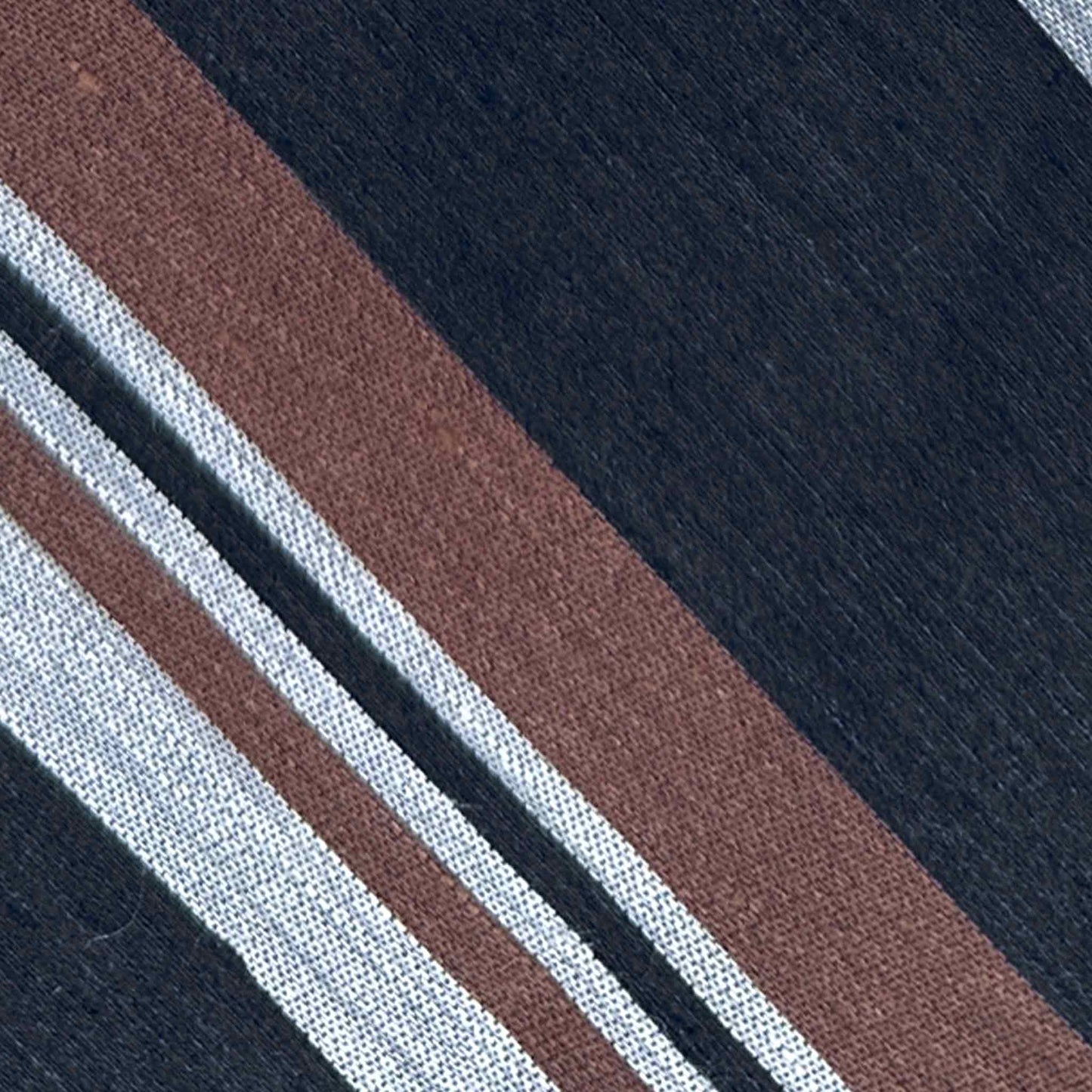 linen silk regimental stripe tie navy blue caramel ivory texture detail