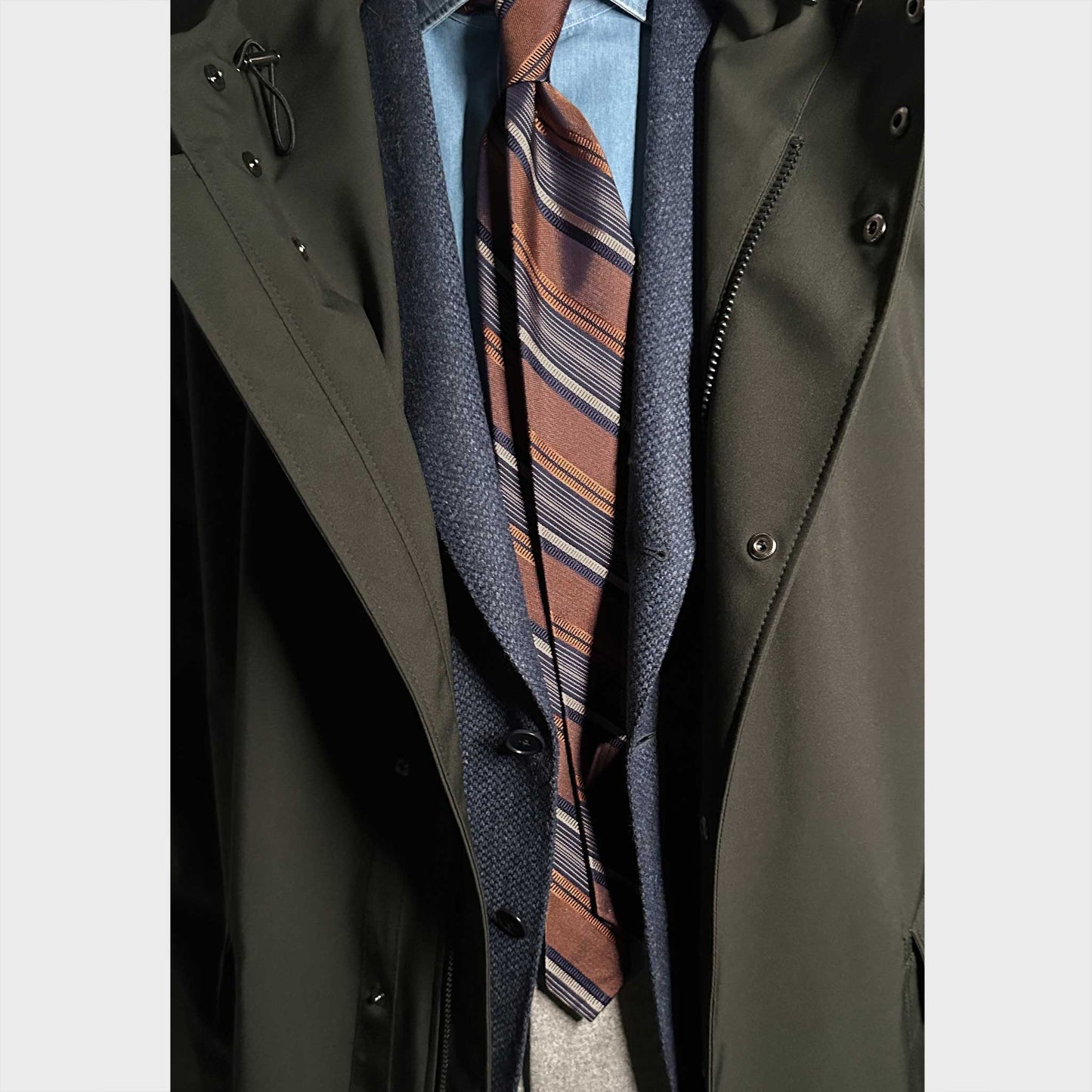 Regimental Silk Tie Geneva Caramel Brown Navy Ivory