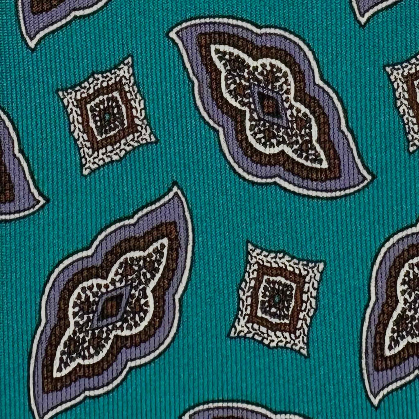 Detail of Bold Diamonds Pattern on Turquoise Green Silk Tie