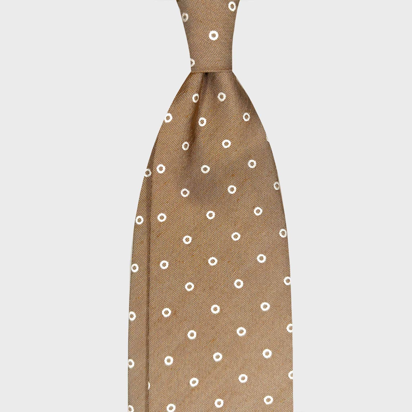 Wools Boutique Uomo Geneva walnut brown tussah silk tie minimal circle pattern