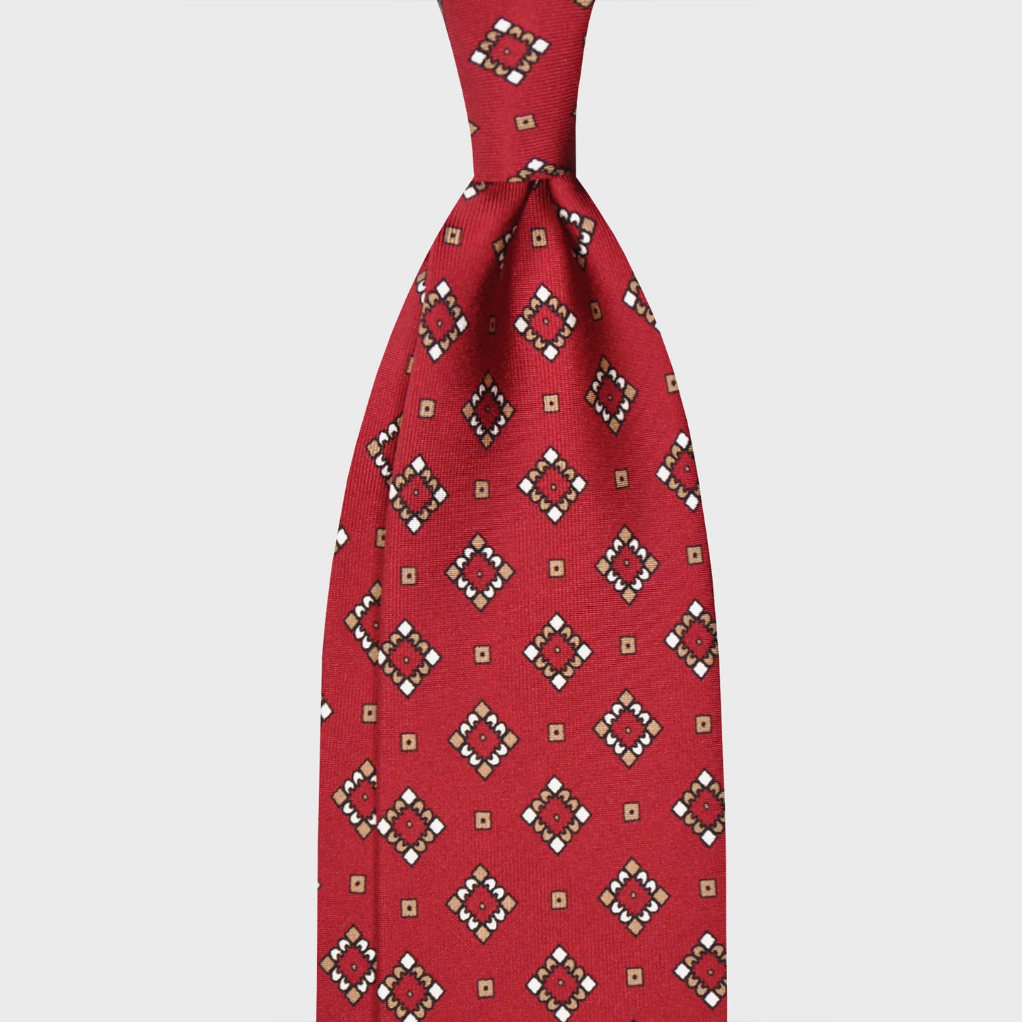 F.Marino Silk Tie 3 Folds Diamonds Brick Red-Wools Boutique Uomo