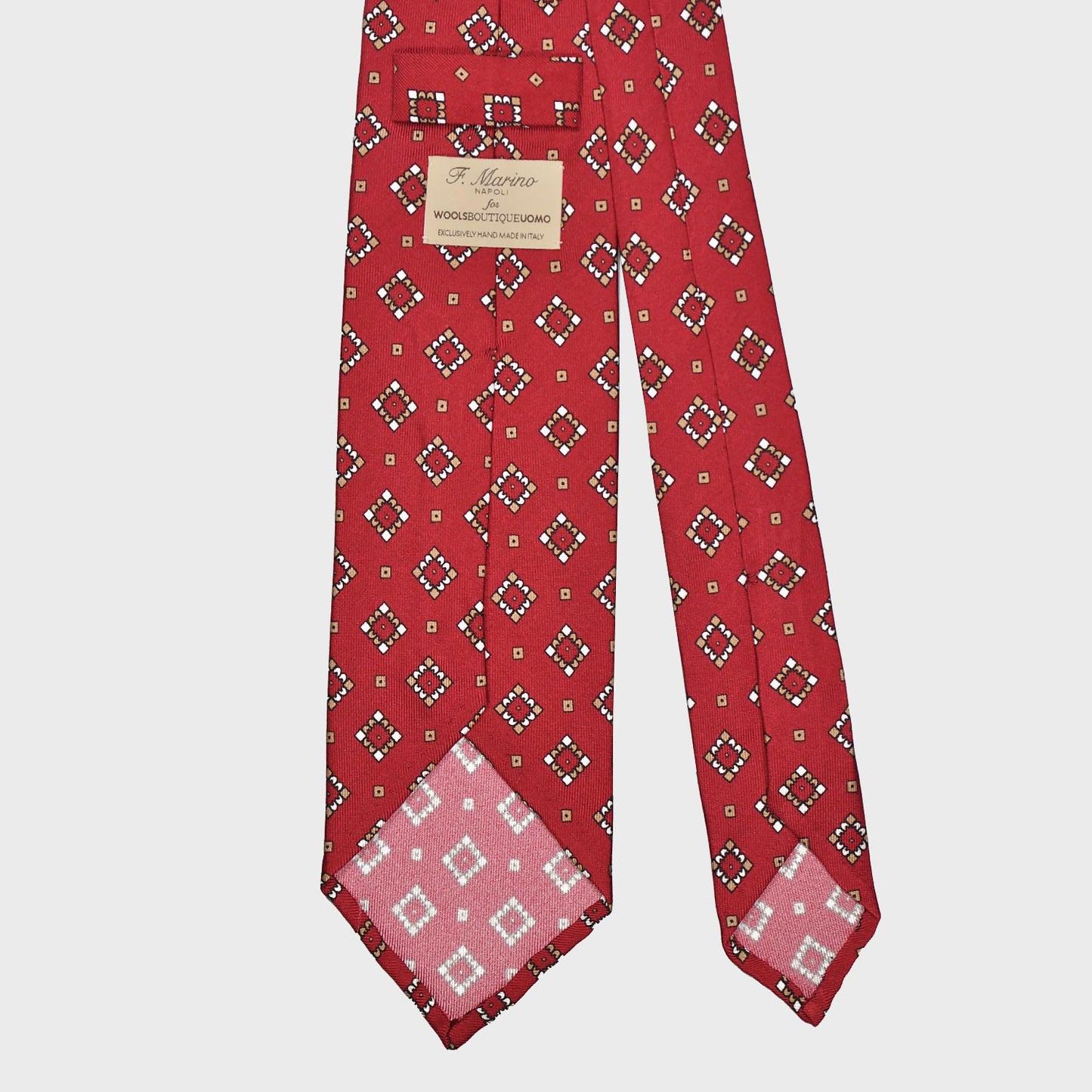 F.Marino Silk Tie 3 Folds Diamonds Brick Red-Wools Boutique Uomo