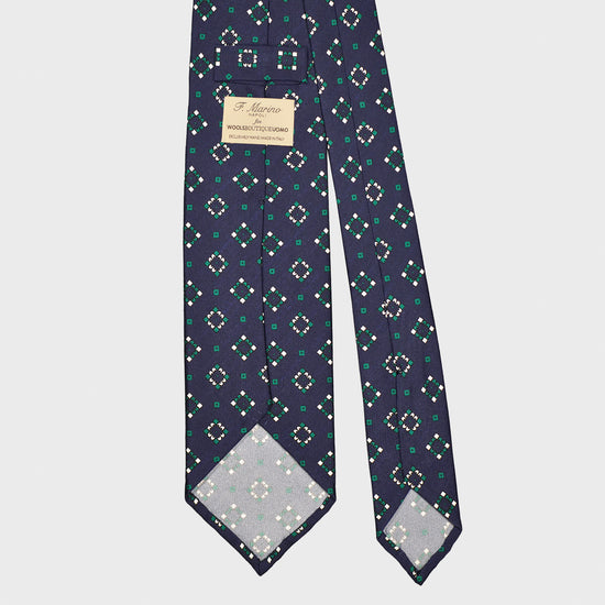 F.Marino Silk Tie 3 Folds Diamonds Navy Blue-Wools Boutique Uomo