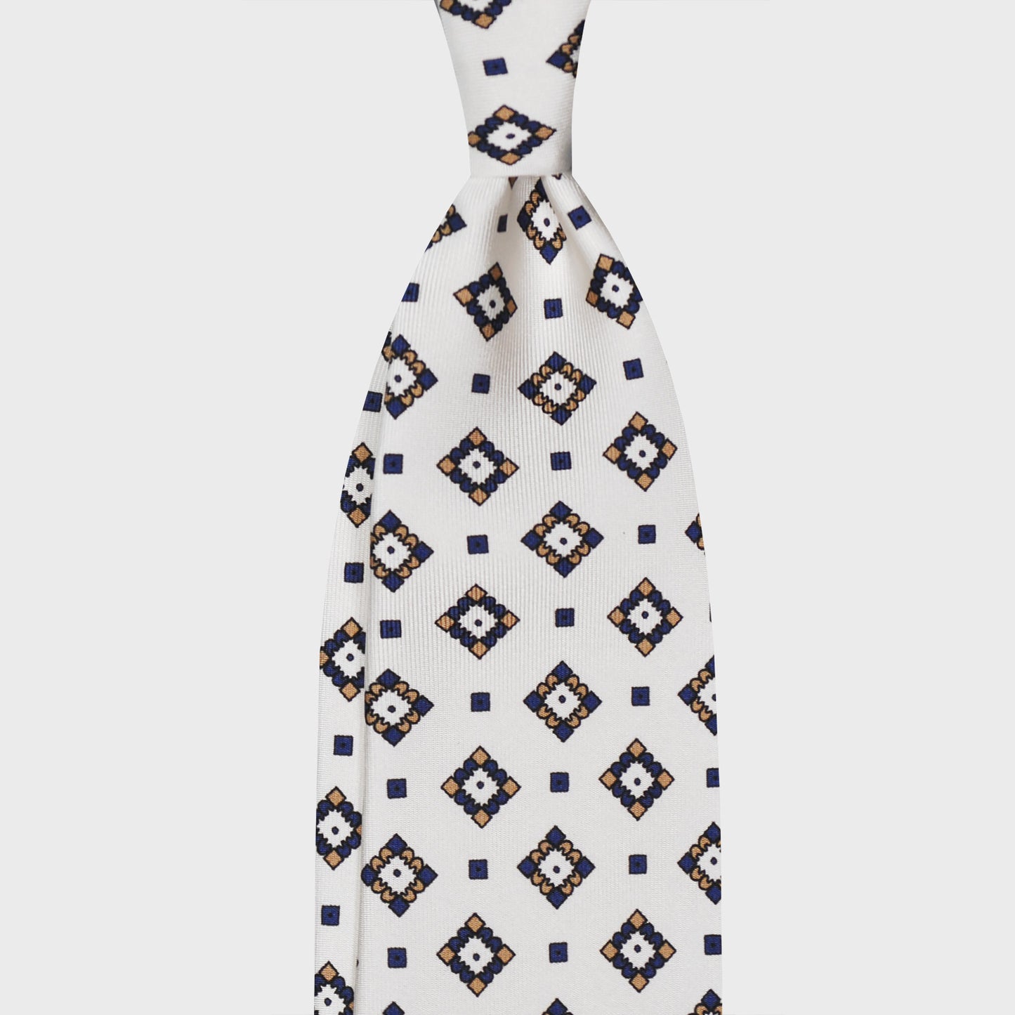 F.Marino Silk Tie 3 Folds Diamonds White-Wools Boutique Uomo