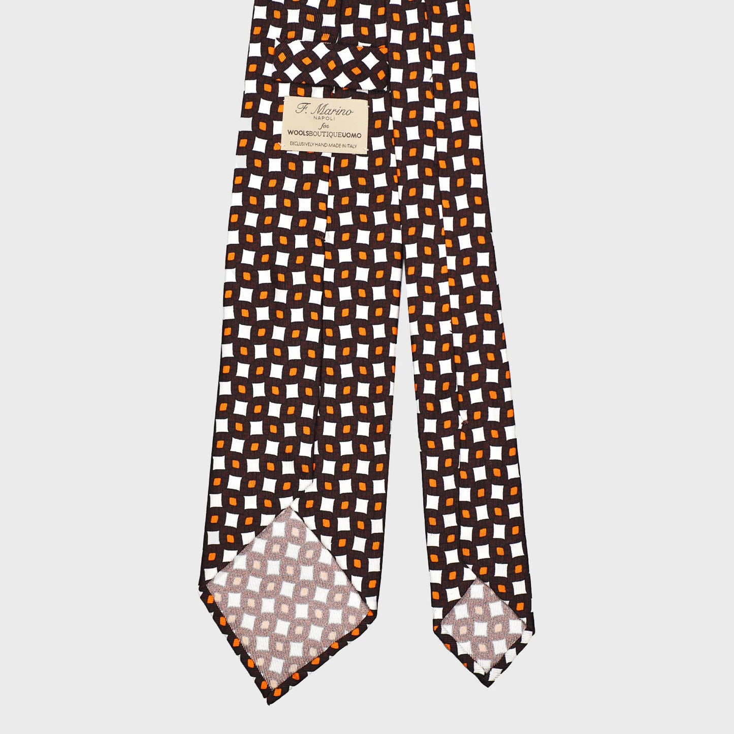 F.Marino Silk Tie 3 Folds Vintage Diamonds Coffe Brown-Wools Boutique Uomo