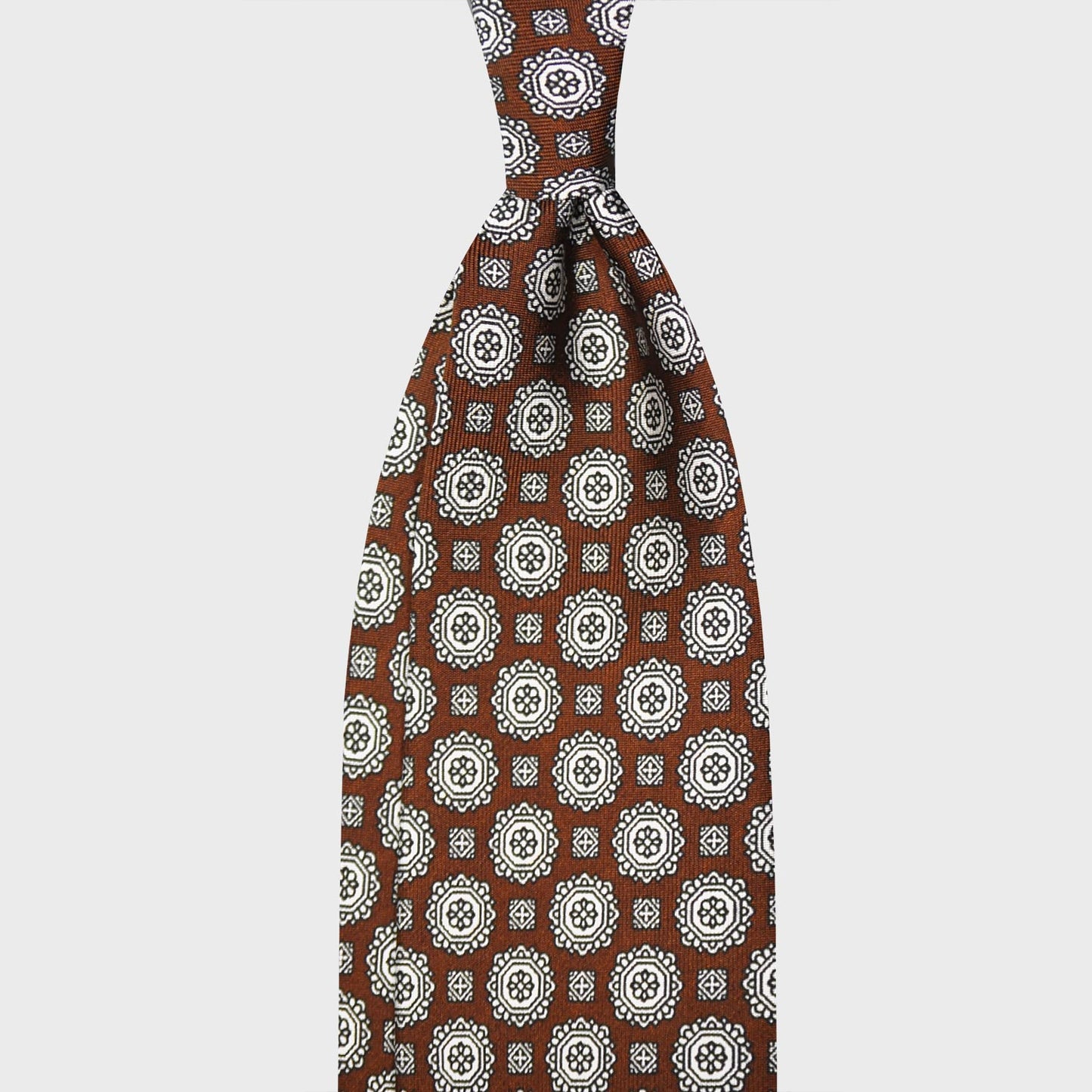 F.Marino Silk Tie 3 Folds Medallions Coffee Brown-Wools Boutique Uomo