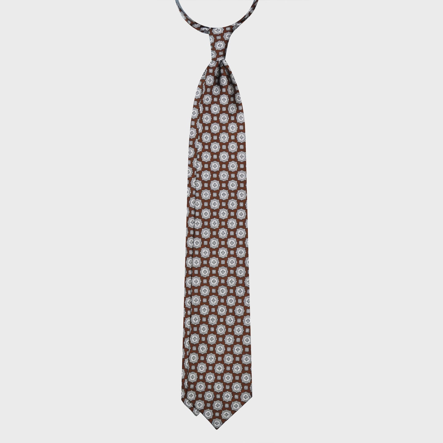 F.Marino Silk Tie 3 Folds Medallions Coffee Brown-Wools Boutique Uomo