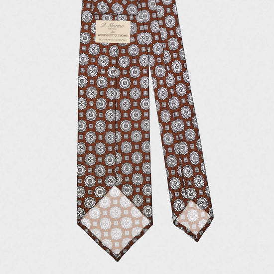 F.Marino Silk Tie 3 Folds Medallions Coffee Brown-Wools Boutique Uomo