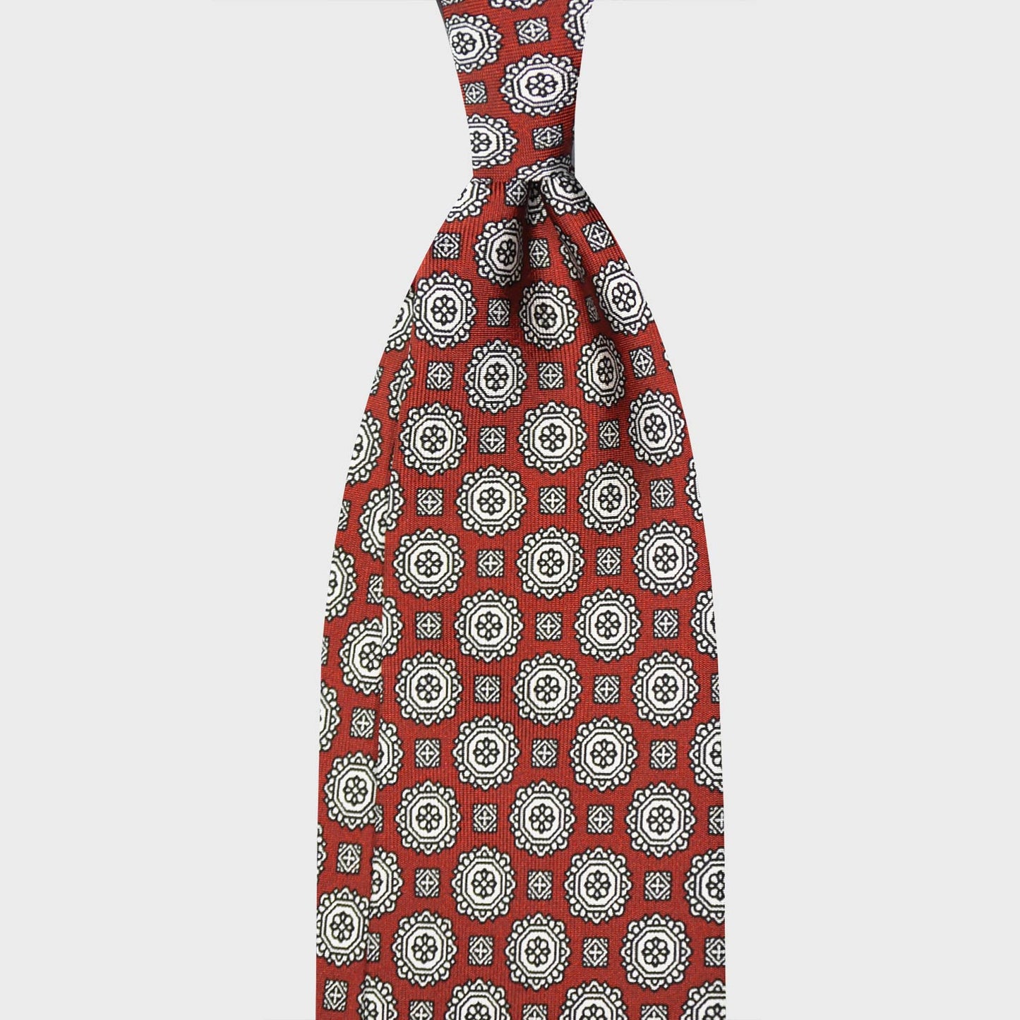 F.Marino Silk Tie 3 Folds Medallions Lobster Red-Wools Boutique Uomo