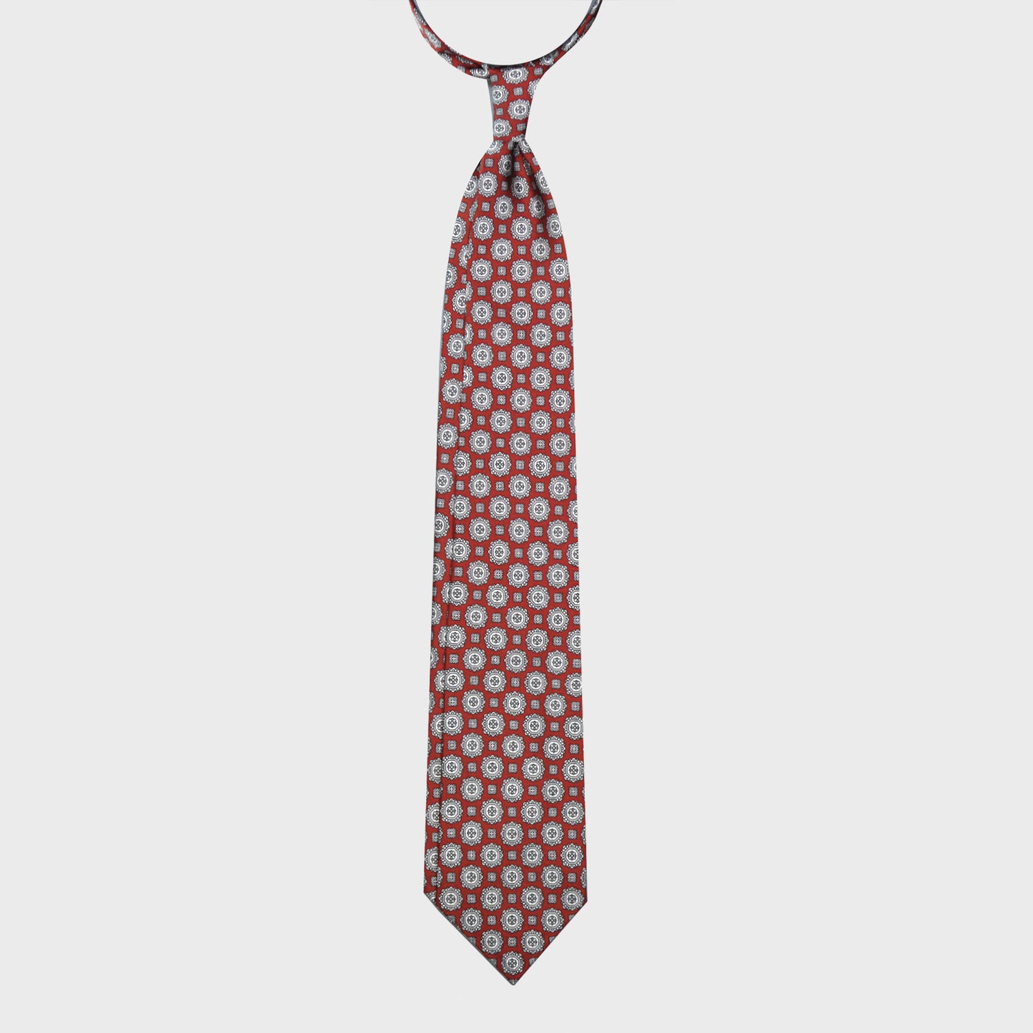 F.Marino Silk Tie 3 Folds Medallions Lobster Red-Wools Boutique Uomo