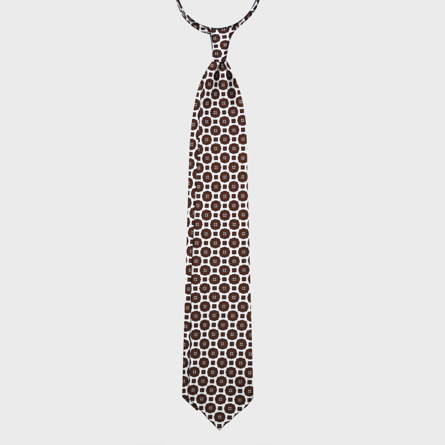 F.Marino Silk Tie 3 Folds Medallions White-Wools Boutique Uomo