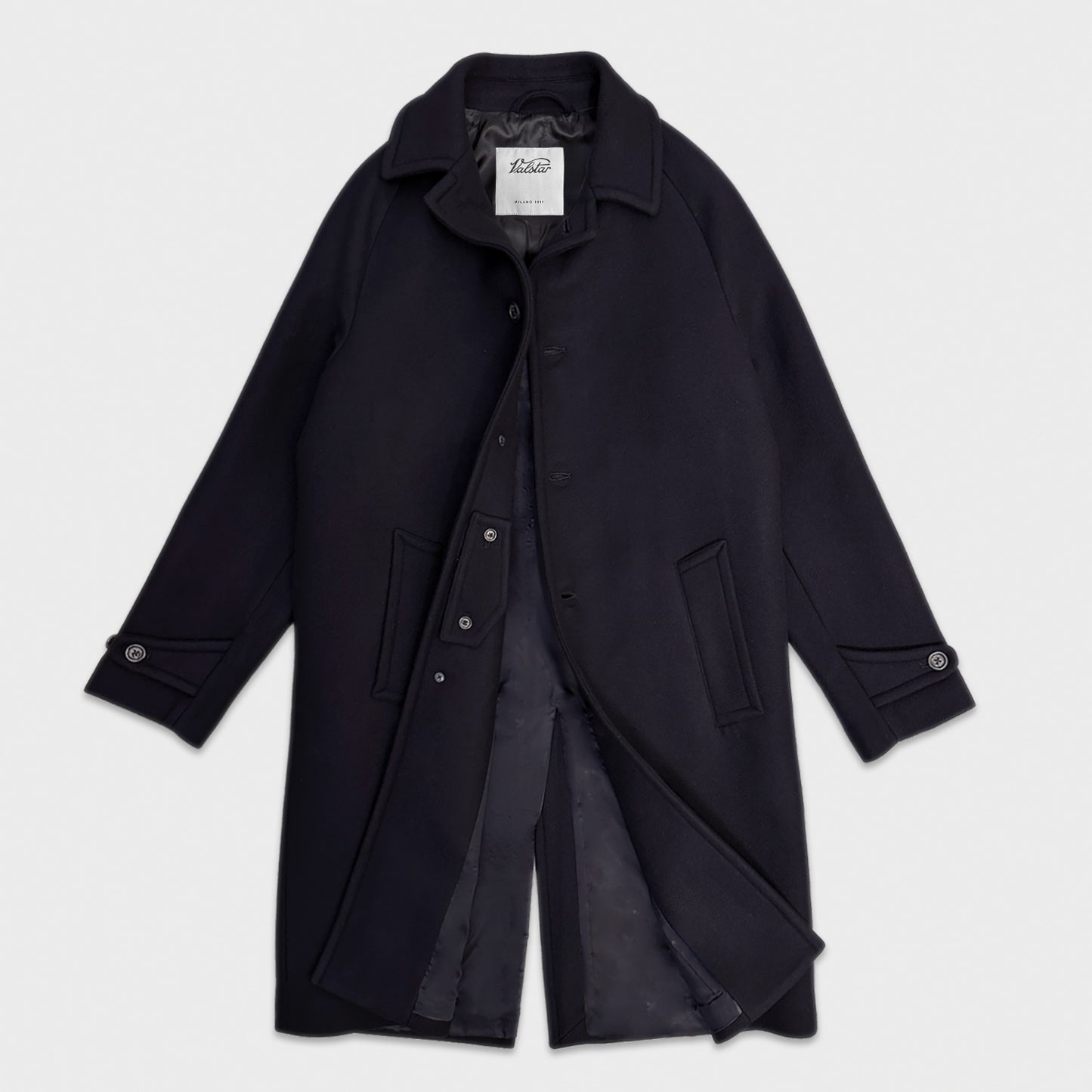 Navy Blue Raglan Sleeve Coat Virgin Wool Valstar