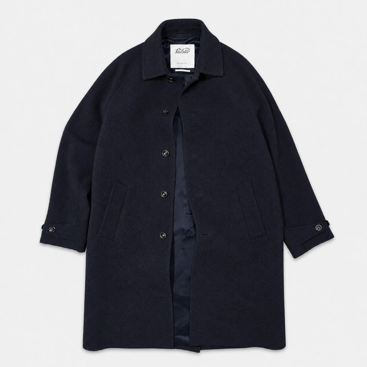 Valstar Vittorio broken twill virgin wool overcoat Navy Blue front view