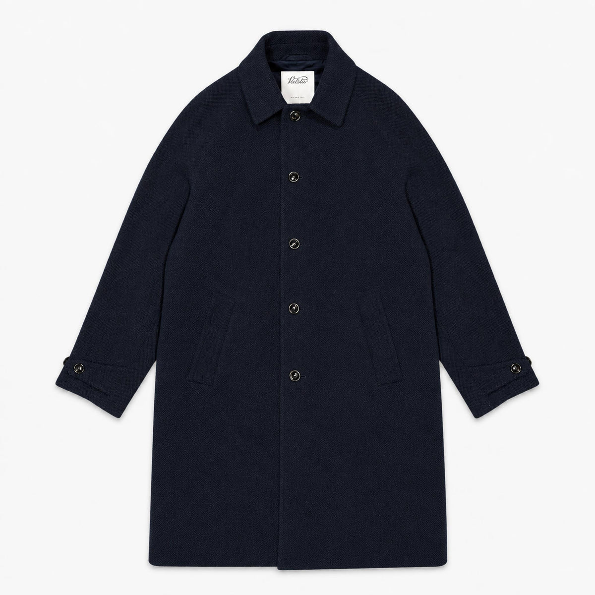 Valstar Vittorio Navy Blue broken twill wool overcoat closed front view