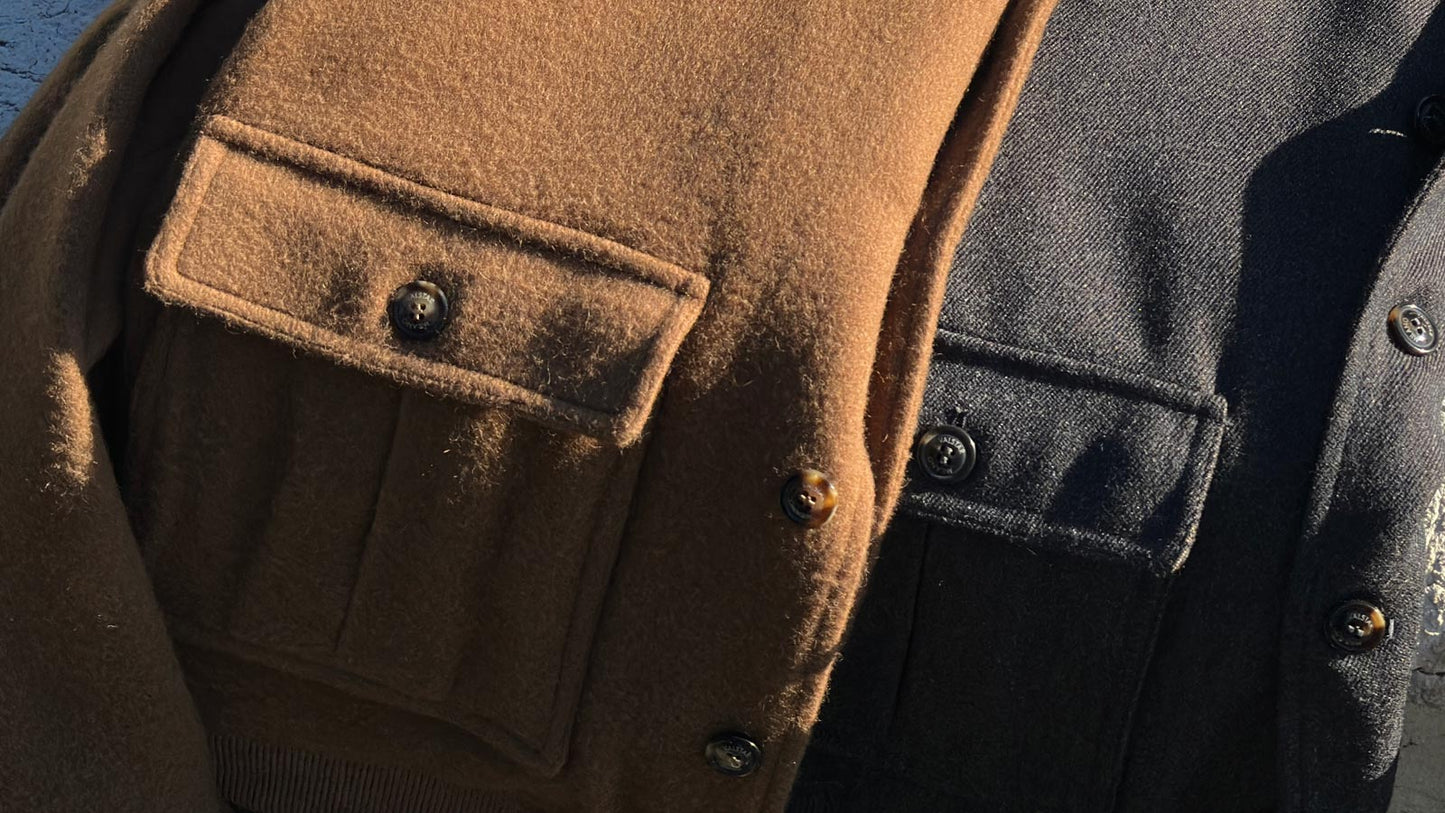 Valstar x Wools Boutique Uomo Co-Label Collection featuring Camel Hair Valstarino, Vittorio herringbone overcoat and Mud Grey Covert Wool Valstarino outdoors