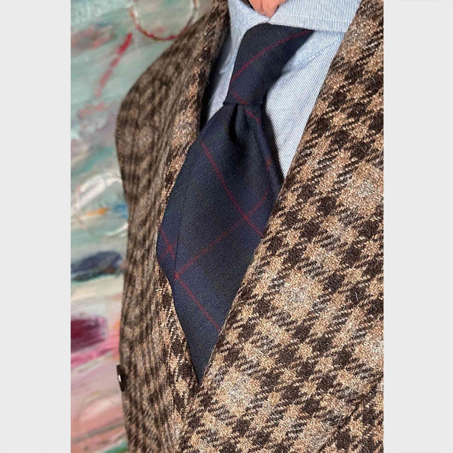 Wools Boutique Uomo Wool Tie Navy Blue Windowpane