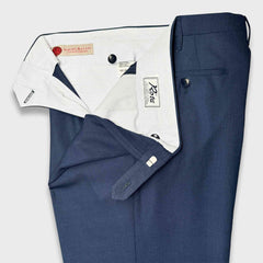 Rota Classic Hopsack Double Pleated Wool Trousers Marling & Evans Cobalt Blue
