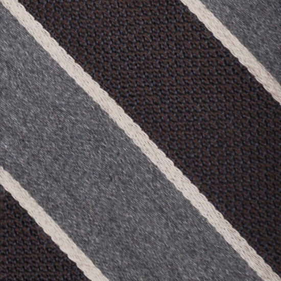 Silk Wool Regimental Tie Brown Grey Striped. Exclusive regimental silk and wool necktie made with grenadine silk and soft merino wool