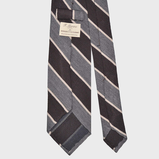 Silk Wool Regimental Tie Brown Grey Striped. Exclusive regimental silk and wool necktie made with grenadine silk and soft merino wool